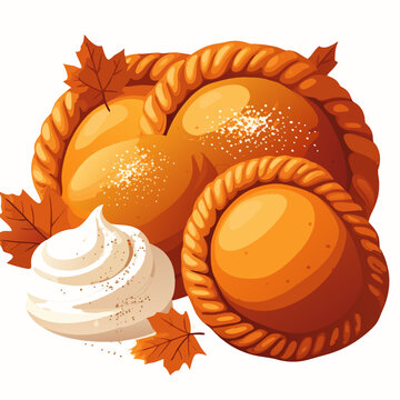 baked pies with whipped cream and autumn leaves clip art preview