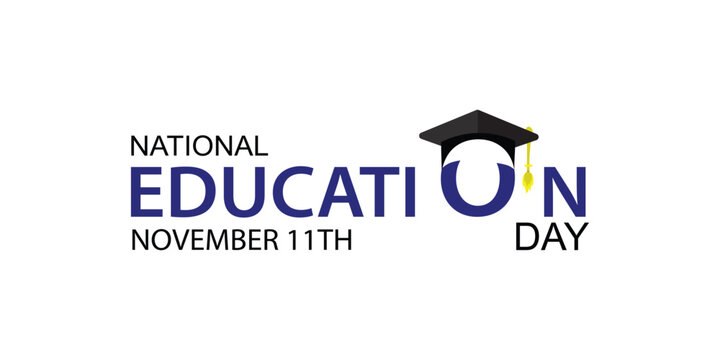 National Education Day Banner with Graduation Cap and Typography Design for November 11th Celebration. Vector illustration. 