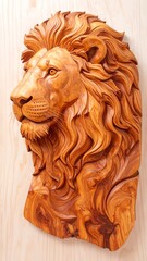 Obraz premium Detailed carved wooden lion head