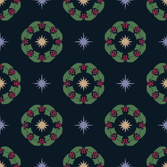 Elegant Geometric Pattern: Seamless Dark Teal Floral Design