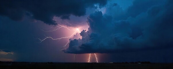 Dramatic dark clouds building overhead, intense lightning illuminating the sky, heavy rain about to unleash a powerful thunderstorm  The ominous atmosphere is palpable ,  meteorological,  lightning