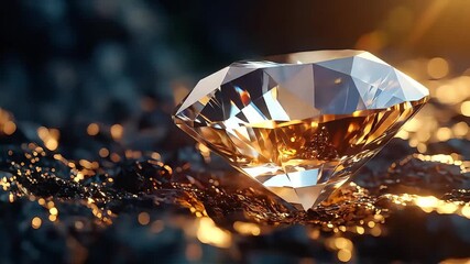 Sparkling faceted gemstone, a brilliant cut diamond reflecting light with intense fire and sparkle, symbolizing luxury and rarity