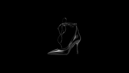 Stylish black high heel shoe with laceup detail isolated on black background, perfect for a night out