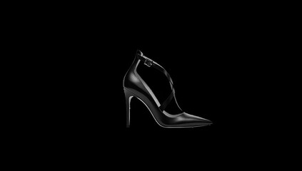 Elegant black high heel shoe with a pointed toe isolated on black background, perfect for a night out