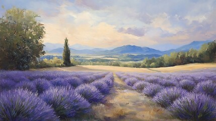 Lavender Fields: A Serene Impressionist Landscape Painting
