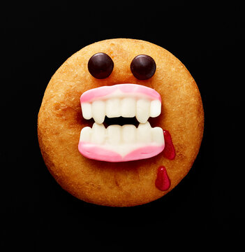 Vampire Doughnut with Fangs and Blood