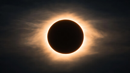 Stunning solar eclipse showcases moon obscuring sun, creating halo effect
