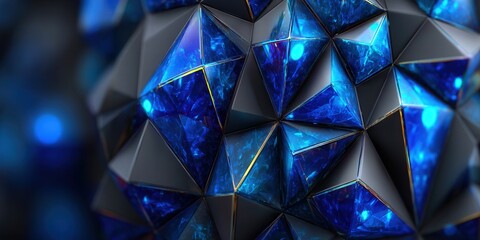 This 3d rendered geometric structure features vibrant blue crystal facets, radiating an elegant futuristic design.