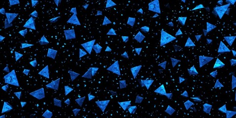 Luminous blue geometric shapes floating on a black cosmic background.