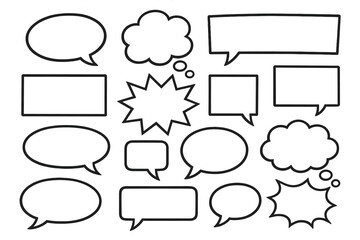 Obraz premium Comic speech bubble set. Vector cartoon illustration of various empty text boxes, thought bubbles, and dialogue balloons. Communication and graphic storytelling design elements.