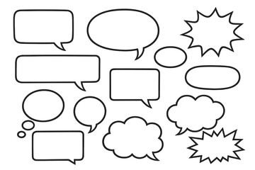Vector set of various speech bubbles and thought balloons. Blank comic book text boxes for dialogue, communication, or messages. Cartoon graphic elements for storytelling.