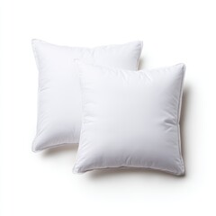 Two fluffy white pillows placed on a clean, white background, perfect for bedding or home decor