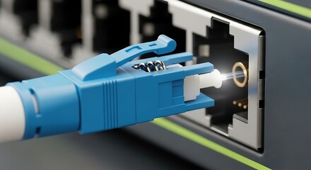Fiber Optic Cable Connection to Network Equipment.