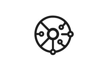 Obraz premium Technology connection logo design with dots and circular circuit concept, digital network symbol, futuristic electronic vector illustration, transparent background, modern tech icon graphic