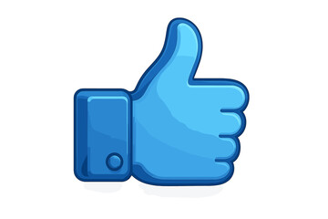 Blue thumbs up like icon social media symbol, cartoon vector illustration, approval hand gesture, positive feedback, social network interaction, transparent background