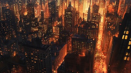 Night Cityscape: Warm-toned Urban Illustration