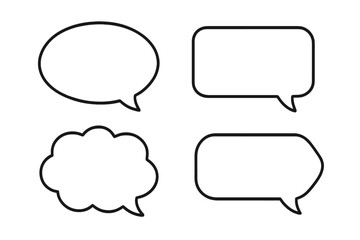 Speech bubble outline icon set. Collection of blank thought bubbles & chat boxes for communication concepts. Vector graphic for dialogue, messages, comments, quotes & comic design.