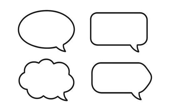 Speech bubble outline icon set. Collection of blank thought bubbles & chat boxes for communication concepts. Vector graphic for dialogue, messages, comments, quotes & comic design.