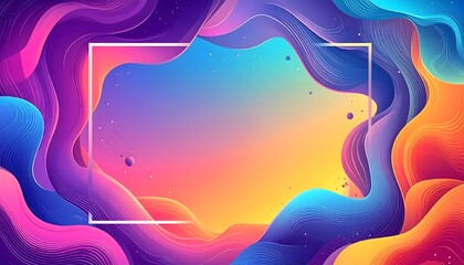 Colorful abstract background with dynamic liquid waves and a glowing gradient, featuring a modern fluid frame for text or copy space
