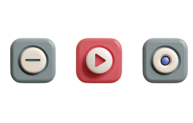 3 video play buttons, vector style, simple shapes, white background.png 