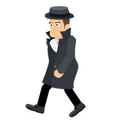 Detective. Cartoon detective gait, vector illustration