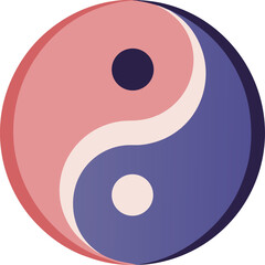 Vector art of a pink and blue yin yang symbol with a white outline and a white dot in the blue section and a black dot in the pink section.