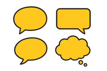 Yellow speech bubble set. Vector cartoon illustration in flat style. Communication talk bubbles for chat, message, or dialogue. Empty thought and speech balloon icons.