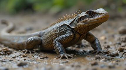 Fototapeta premium a salvator lizard wallowing in the mud