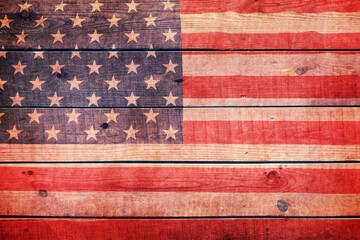 American usa flag on rustic wooden boards.