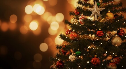 Decorated Christmas Tree with Bokeh Lights