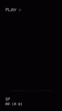 Vintage VHS animation plays from analog television against a dark background, with PLAY sign, time code display, static lines, and distortion. 4K vertical video.