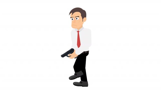 Man with a gun. Animation of a businessman with a gun in his hand, alpha channel. Cartoon