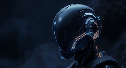 Sleek Futuristic Robot Head with Glowing Cybernetic Details on Dark Background - Advanced AI Concept