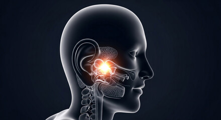 Radiant head anatomy highlighting temporomandibular joint for medical education and healthcare visuals