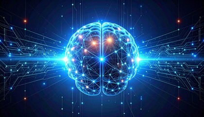 Stunning digital brain visualization with glowing neural network connections and futuristic circuit board patterns symbolizing AI, data, and innovation powering global connectivity.