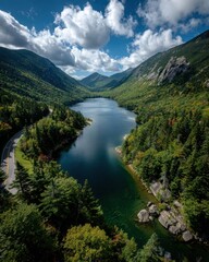 Naklejka premium National New Hampshire Day Scenic Lake View with White Mountains Landscape in Early Autumn Premium Authentic Nature Travel Marketing Content
