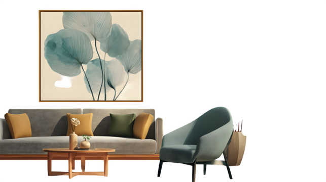 Modern living room interior, isolated on transparent background - Powered by Adobe