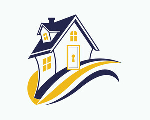 Real estate logo with house and building icon, a vector illustration of a home for a property business and residential concept