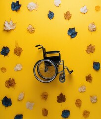 Modern Inclusive Accessibility Design with Wheelchair and Autumn Leaves Premium Universal Seasonal Concept for Social Media and Marketing Campaigns