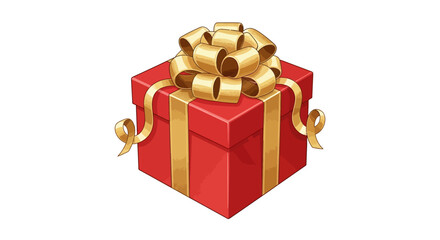 Obraz premium A vibrant red gift box adorned with a decorative golden bow, ready for giving.