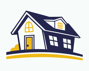 Vector illustrations of real estate and housing icons, including various home and building symbols