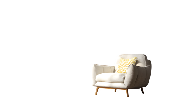 Modern Armchair with Yellow Pillow, isolated on transparent background - Powered by Adobe