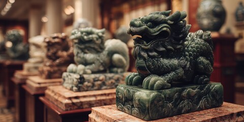 Premium Authentic Jade Dragon Sculpture in Museum Gallery Exquisite Artistry and Craftsmanship Inspiring Modern Culture Marketing and Social Media Content
