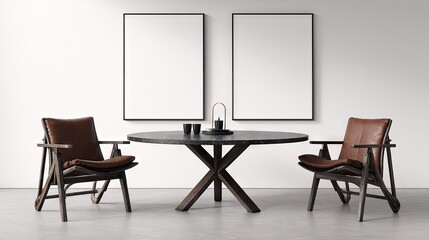 Modern dining area with blank frames