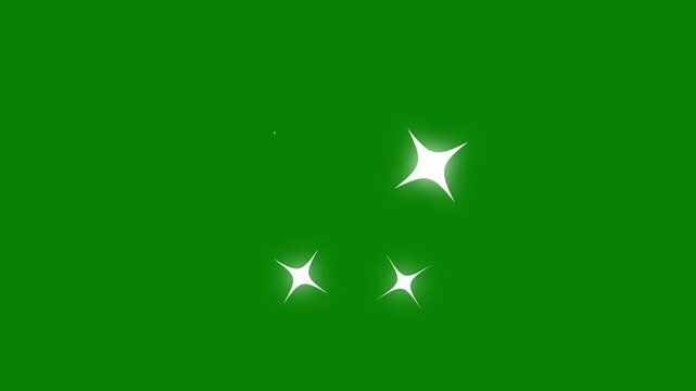 Twinkling stars blinking animation on a green screen background. white cartoon, flat, vector, doodles stars, blinking light effect. Glowing sparkling stars, cartoon vector twinkle pop-up effect
