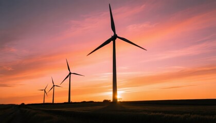 Obraz premium Wind Turbines at Sunset Renewable Energy and Sustainable Future