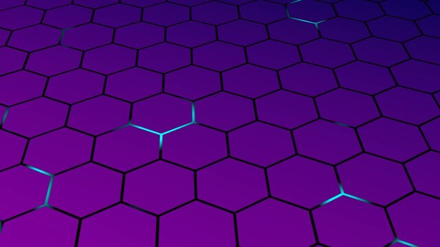 Glowing neon purple and pink hexagon pattern background