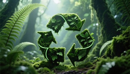 Eco Recycling Symbol in Forest Sustainable Environment Concept