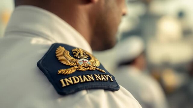 Close-up of Indian Navy Uniform Showing Shoulder Patch Symbolizing Pride and Dedication on Navy Day
