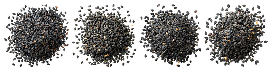 Four piles of black seeds